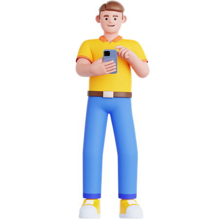 Homme regardant son téléphone  3D Illustration