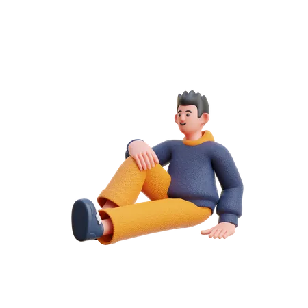 Homme relaxant sur le sol  3D Illustration