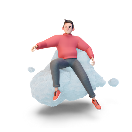 Homme relaxant sur un nuage  3D Illustration