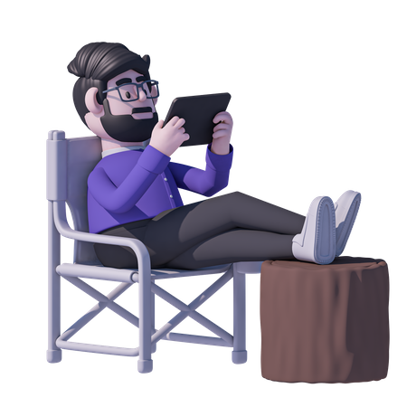 Détente de l'homme sur une chaise et une tablette de montre  3D Icon