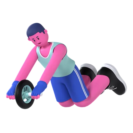 Homme Roller Abdos  3D Illustration