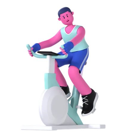 Homme qui court un vélo statique  3D Illustration