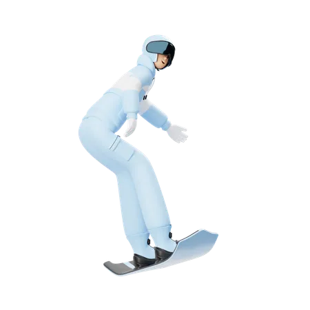 Homme sautant avec un snowboard  3D Illustration