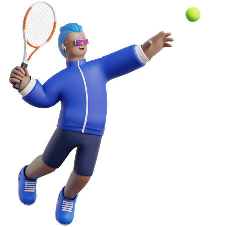 L'homme saute avec une raquette de tennis  3D Illustration