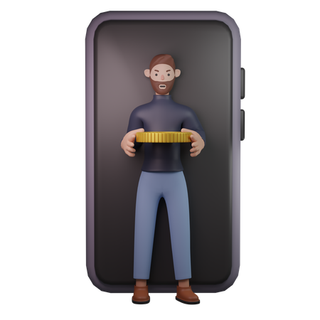 Homme économisant en ligne  3D Illustration