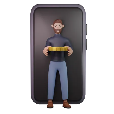 Homme économisant en ligne  3D Illustration