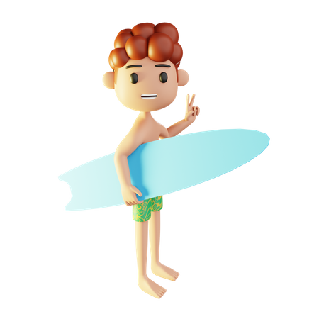 Homme se détendant sur la plage en jouant au surf  3D Illustration