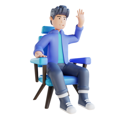 Homme se reposant sur un canapé et disant bonjour  3D Illustration