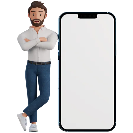 L'homme se penche sur le téléphone  3D Illustration