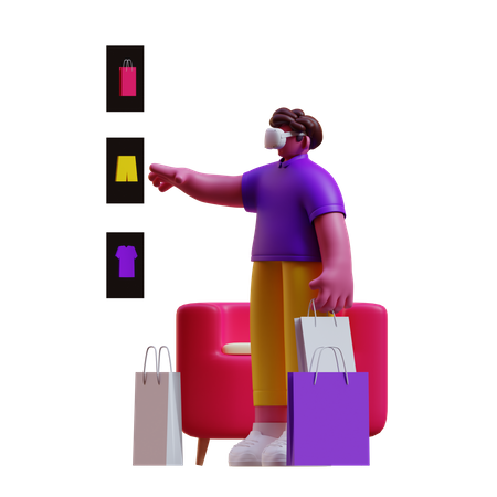 Homme faisant du shopping dans le métaverse  3D Illustration