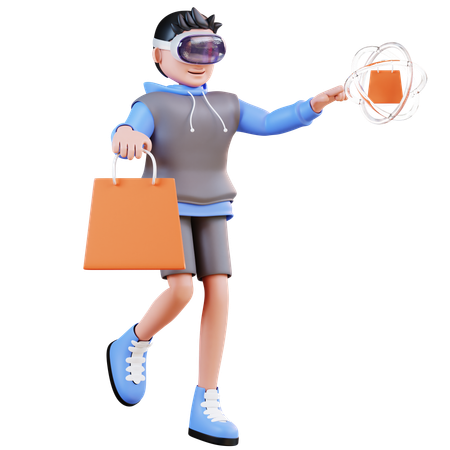 Homme faisant du shopping en utilisant la réalité virtuelle  3D Illustration