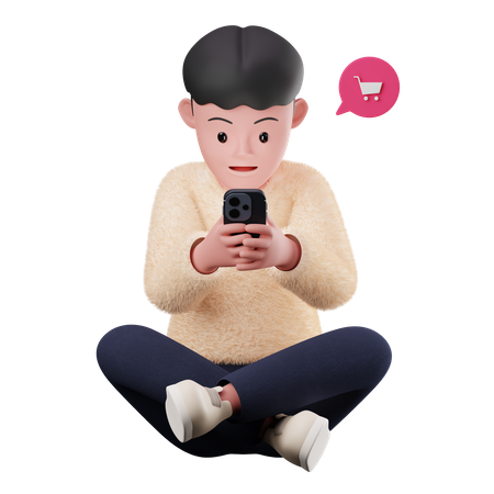 Homme faisant du shopping au téléphone  3D Illustration