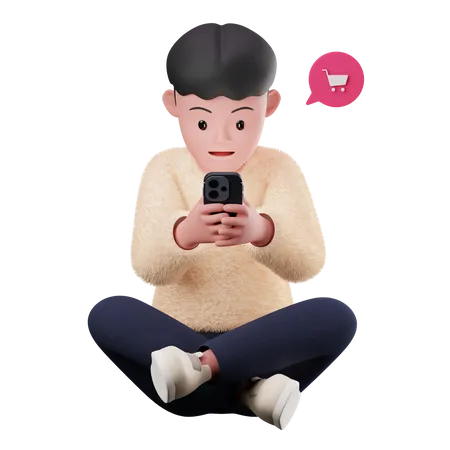 Homme faisant du shopping au téléphone  3D Illustration