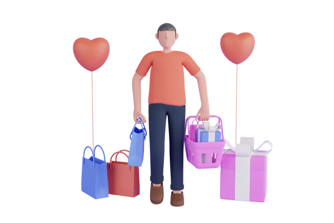 Homme faisant du shopping pour sa femme  3D Illustration