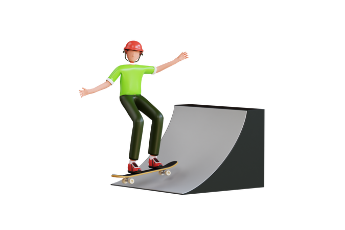 Homme faisant du skateboard dans le parc  3D Illustration