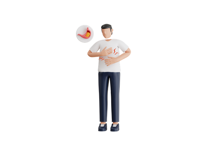 Homme souffrant de douleurs à l'estomac  3D Illustration