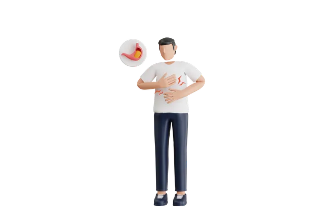 Homme souffrant de douleurs à l'estomac  3D Illustration