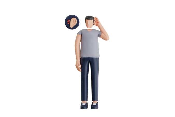 Homme souffrant de douleurs à l'oreille  3D Illustration