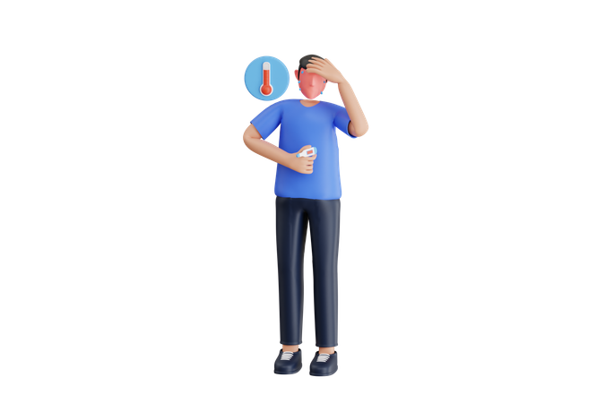 Homme souffrant de fièvre  3D Illustration