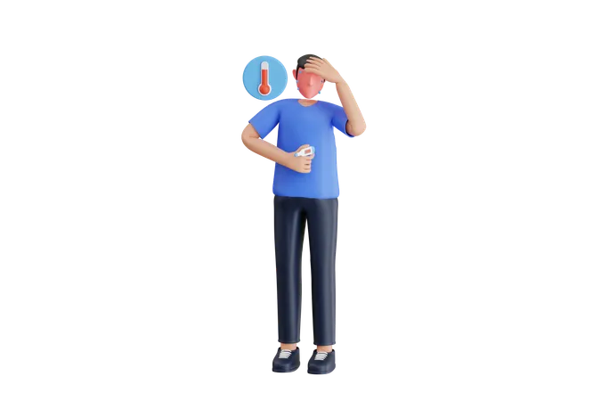 Homme souffrant de fièvre  3D Illustration