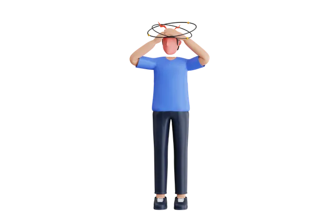 Homme souffrant de maux de tête  3D Illustration