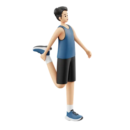 Homme sportif, échauffement, tenue, jambe droite  3D Illustration