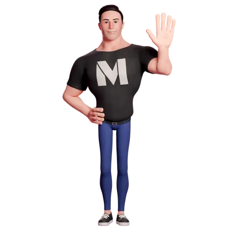 Homme stylisé avec un geste de salutation  3D Illustration