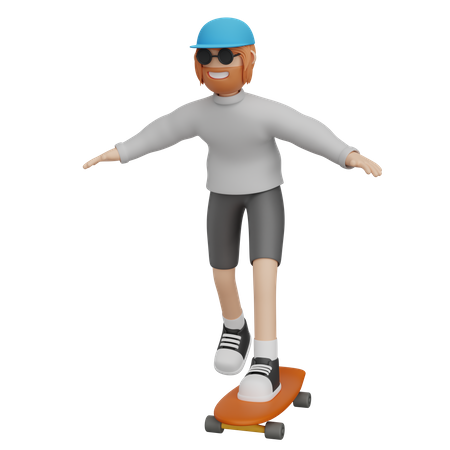 Homme à cheval sur une planche à roulettes  3D Illustration