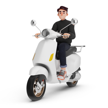 Homme à cheval sur un scooter  3D Illustration