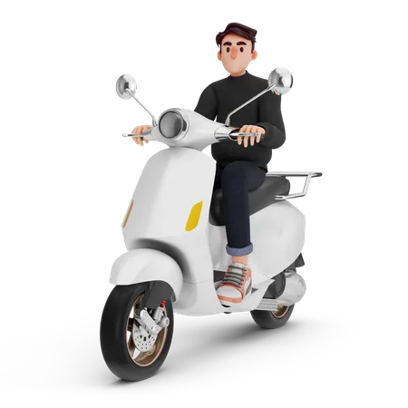 Homme à cheval sur un scooter  3D Illustration