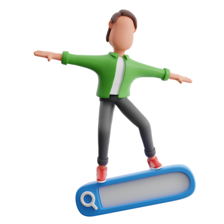 Homme surfant sur la barre de recherche  3D Illustration