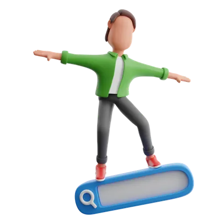 Homme surfant sur la barre de recherche  3D Illustration