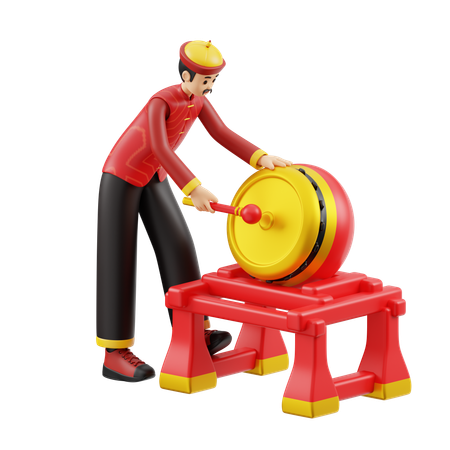 Homme tambour chinois  3D Illustration