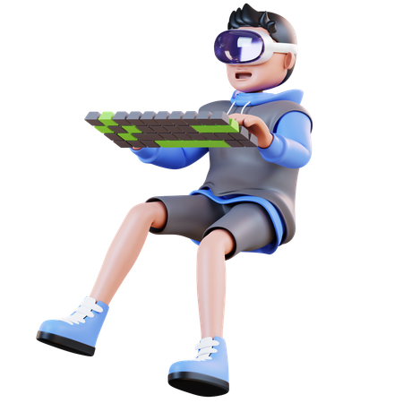 Homme tapant sur un clavier virtuel  3D Illustration