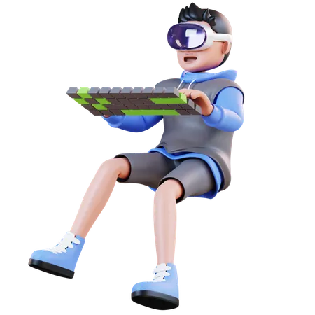 Homme tapant sur un clavier virtuel  3D Illustration