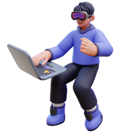 Homme tapant sur un ordinateur portable  3D Illustration