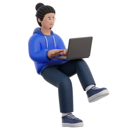 Homme tapant sur un ordinateur portable  3D Icon