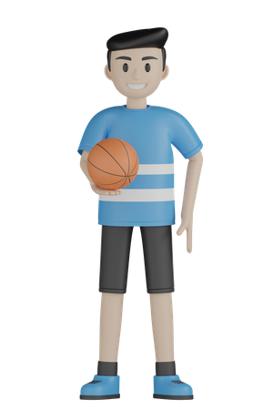 Homme tenant un ballon de basket  3D Illustration