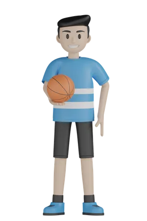 Homme tenant un ballon de basket  3D Illustration