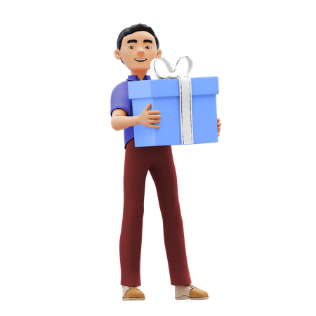 Homme tenant un cadeau  3D Illustration