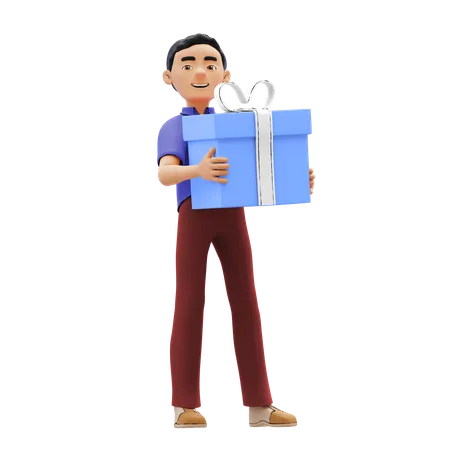 Homme tenant un cadeau  3D Illustration