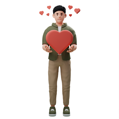 Homme tenant coeur  3D Illustration