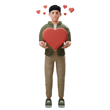 Homme tenant coeur  3D Illustration