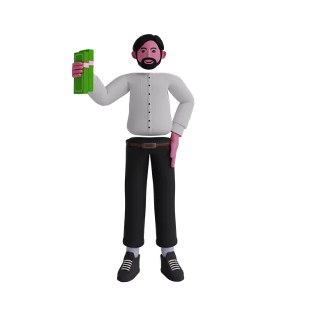 Homme tenant de l'argent  3D Illustration