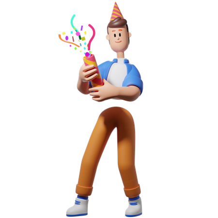 Homme tenant des confettis pour une fête  3D Illustration