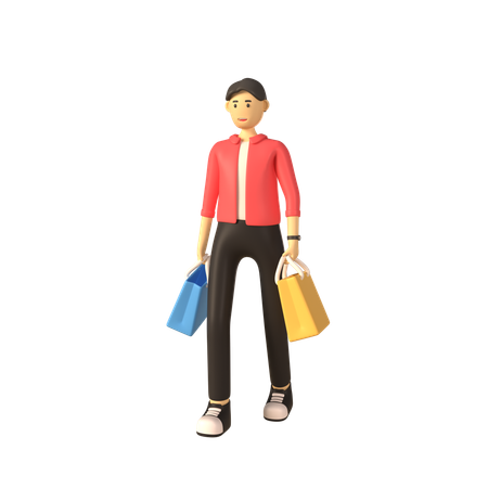 Homme tenant des sacs à provisions  3D Illustration