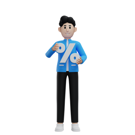 Homme tenant le symbole de réduction  3D Illustration