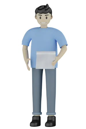 Homme tenant du papier  3D Illustration
