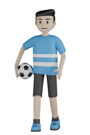 Homme tenant un ballon de football  3D Illustration