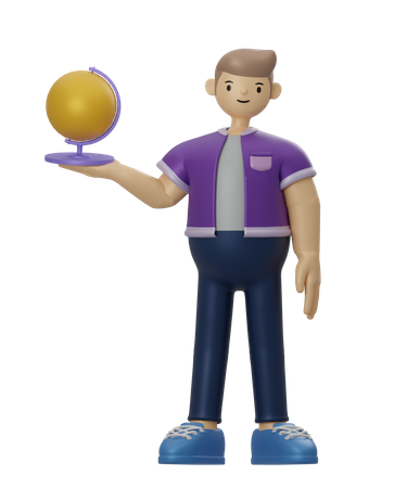 Homme tenant un globe  3D Illustration
